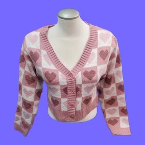 Bluenotes Heart Checkered Cropped Sweater